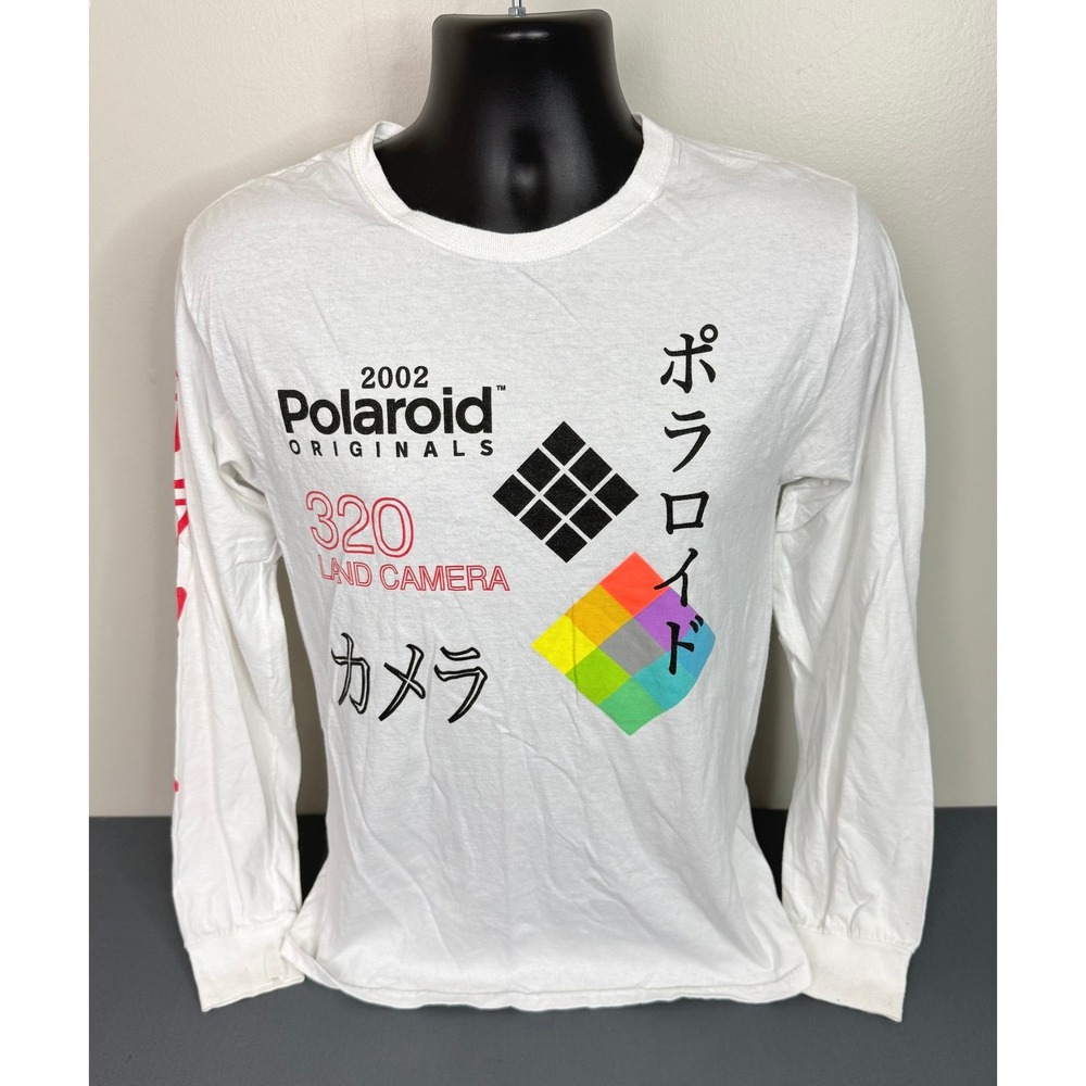 Polaroid Men's 2002 Printed Cotton Long Sleeve T-Shirt White Size Small